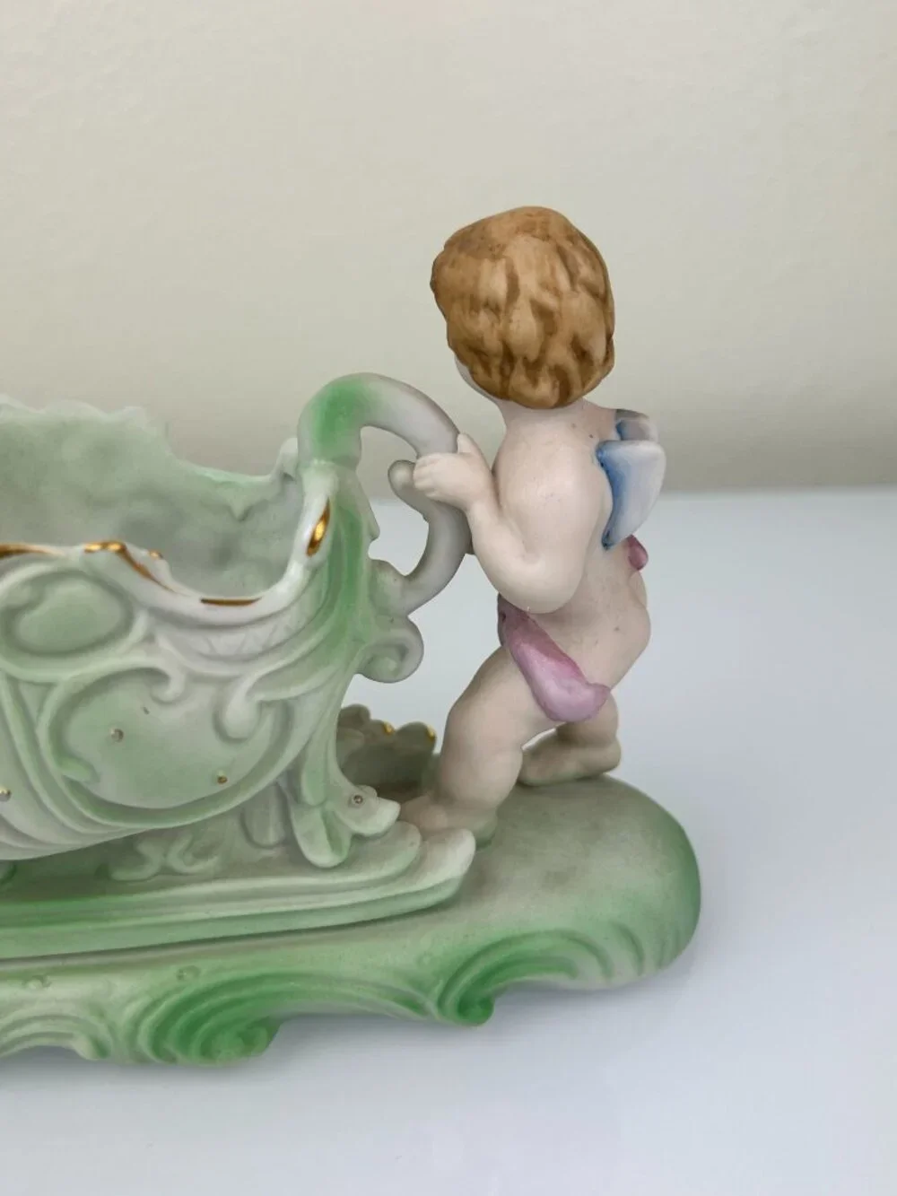 Occupied Japan Andrea Sadek Bisque Cherub Angel Sleigh Planter VTG Gift 1940s